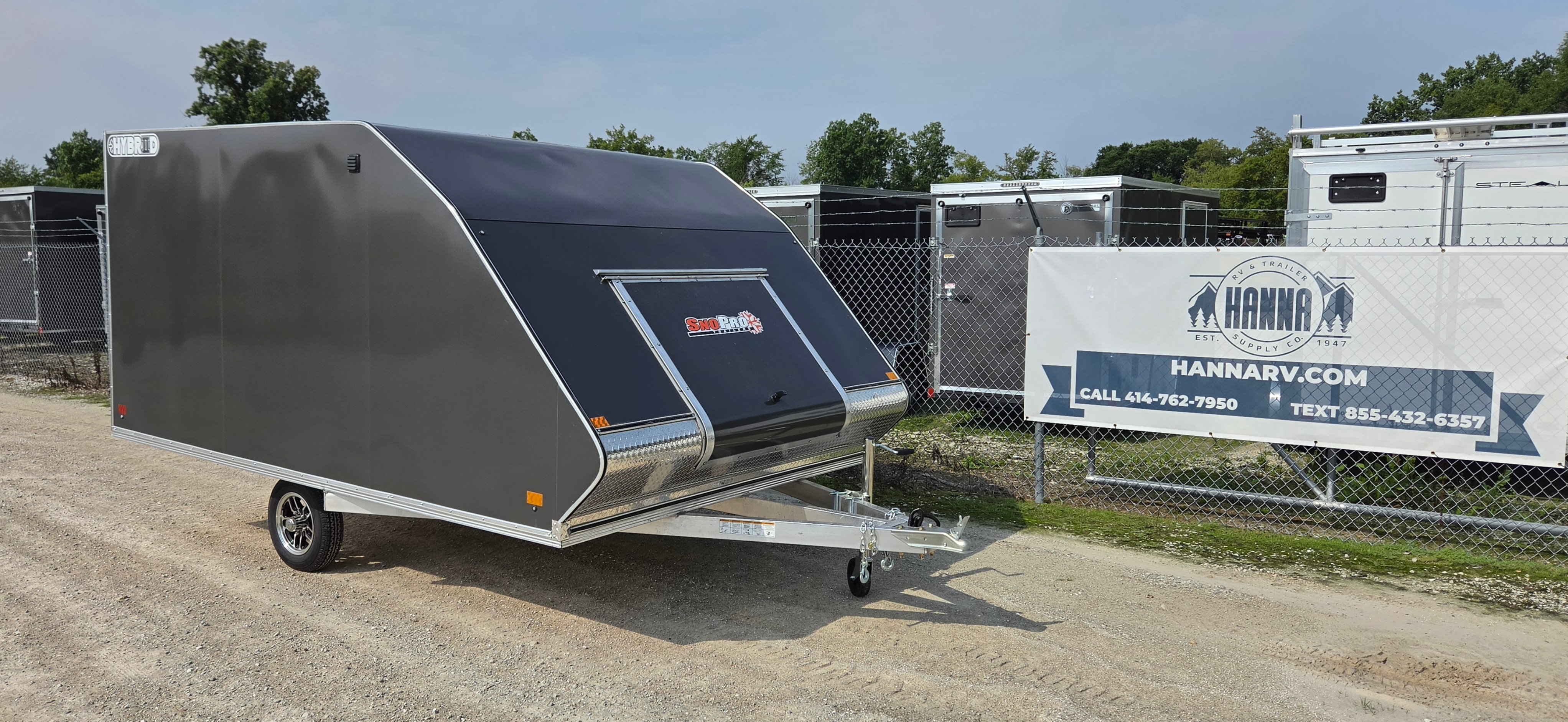 SNOPRO 101x12 Hybrid Aluminum Enclosed 2 Place Snowmobile Trailer with Extreme Weather Package - Charcoal